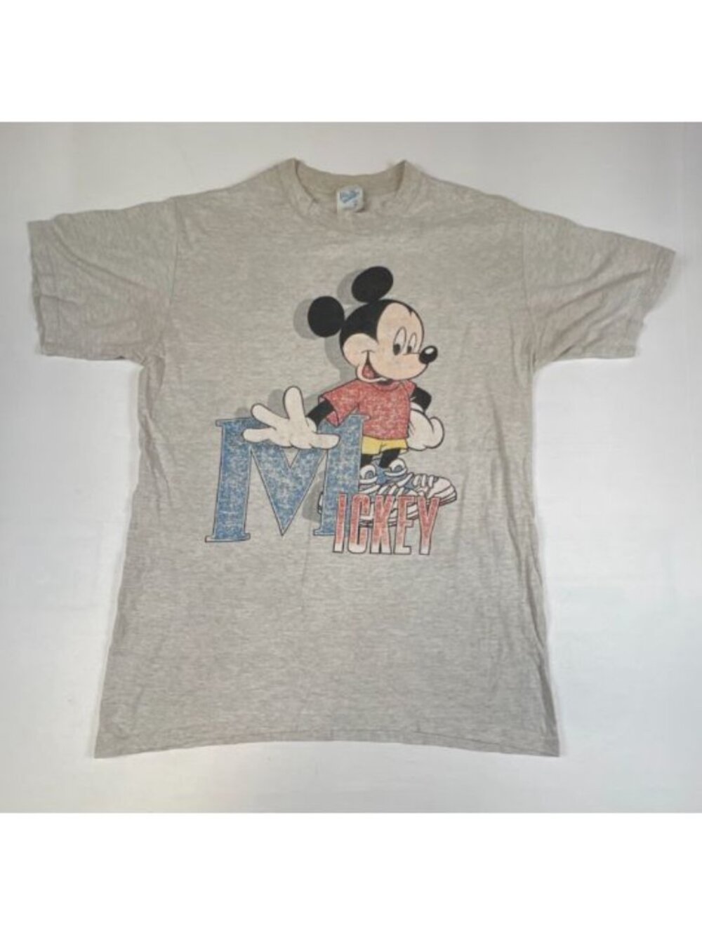 Vintage Mickey Mouse T Shirt Adult Medium Gray Velva Sheen Made In USA